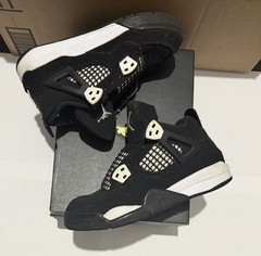 Jordan Air Jordan 4 Retro (PS) Kids Leather Lace-Up Black/White 12C