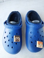 Crocs Classic Comfort Size J 5 Blue Fur Lined Clog Fuzzy Warm Slippers