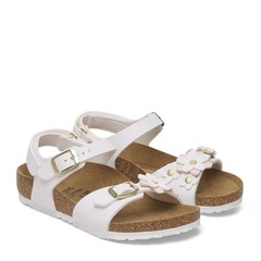 BIRKENSTOCK RIO HL AS KIDS PLAIN FLOWERS WHITE MEDIUM/NARROW WIDTH GIRLS SANDALS