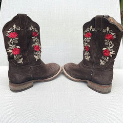 Jar Boots Square Toe Western Cowboy Brown Leather Girls 10 Mexico Red Flowers