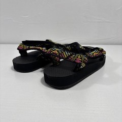 Teva Original Universal Kids Sz 2 Black/Pink/Yellow Hook And Loop Sandals NEW