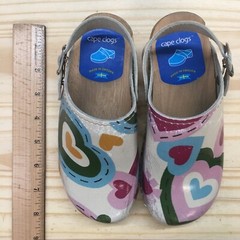 Cape Clogs Youth 3 White Pink Heart Slingback Round Toe Slip On Casual Comfort