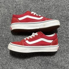Size 1 – Vans Old Skool Red White Suede Canvas Skate Shoes Kids Youth Low Top