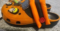 Naruto Shippuden CROCS Clogs Kids Toddler Size 12C Orange Black Slip On Shoes