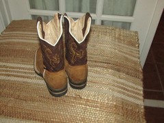 HP Mexico Square Toe Cowboy Western Boots Brown Kids size 12.5 Mex 19.5 side zip