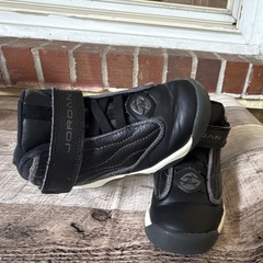 Jordan Pro Strong Black White Leather High Top Kids Hook & Loop Lace Up Sneakers
