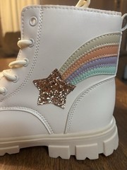 Kids White Multicolor Glitter Star Rainbow Ankle Booties, EU 37, Zip & Lace Up