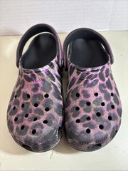 Crocs Classic Clog Kids Size J6 Purple Black Leopard Glitter Animal Print Shoes