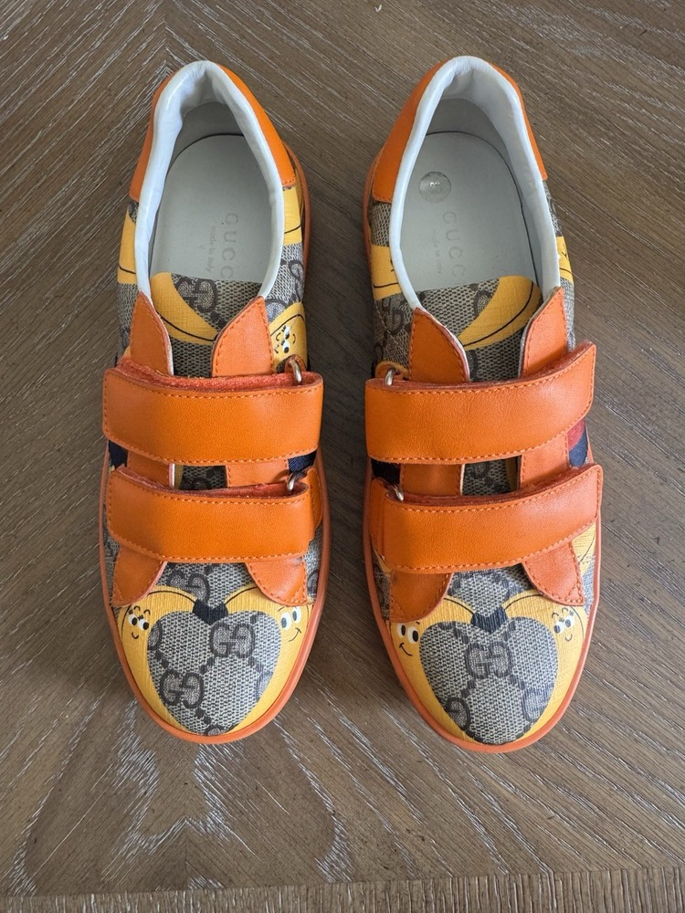 Gucci Unisex Kids Orange Logo Print Strap Sneaker Size 2Y