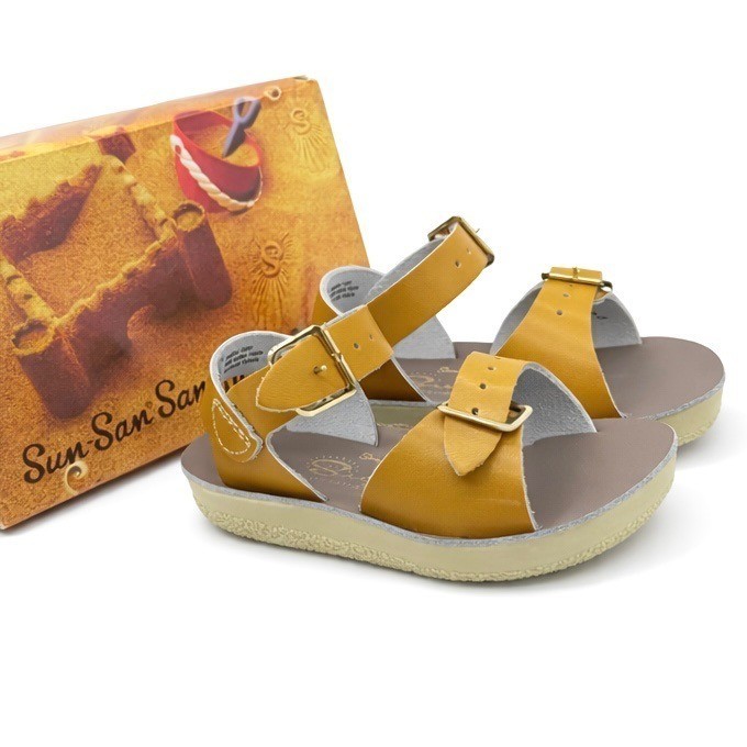 Salt Water Sun-San Surfer Leather Sandals Water Friendly Mustard Toddler Size 5
