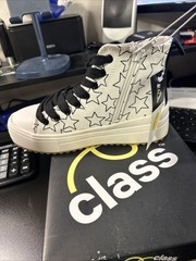 Art Class Kids Blakely High-Top Side Zip Fashion School Sneaker White Stars Sz 1