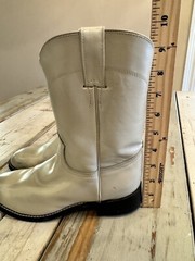 JUSTIN LEATHER COWBOY BOOTS JUNIOR SIZE 4 D, LIGHT PEARL COLOR #3713Y EUC