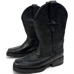 Soto Square Toe Black Leather Western Dance Boots Big Kid size 4