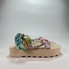 Kurt Geiger London Orion Multicolor Ruched Gold Pink Strap Sandals Youth Size 4M