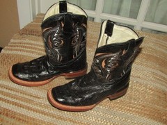 Mexico Square Toe Cowboy Western Boots Black Caiman Embossed Youth sz 13 Mex 20