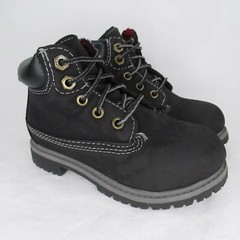 Healthtex 9 Kids Black Snow Boots Ankle Chunky Sole Lace Ups Side Zip