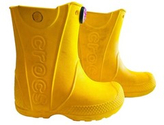 Crocs Child’s Youth Yellow Rainboots Sz 9 Rubber MidCalf Pull On Damaged Stained