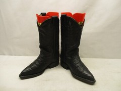 Carlos Boots Black Bullhide Leather Cowboy Boots Youth Mexico Size 19.5 D