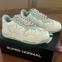 MSCHF Super Normal 2 Sneakers White Mint Pink Kids Size 4 Patterned Laces