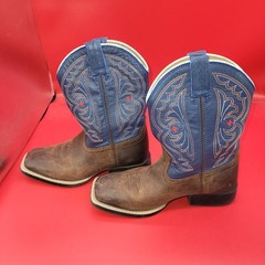 Ariat Brown Blue Leather Square Toe Cowboy Boots Size 2.5 Farmer Stylish Red