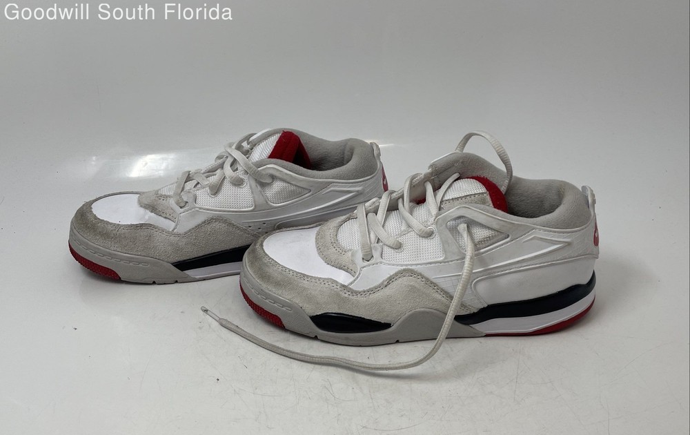 Nike Kids Air Jordan 4 RM White Black Red Leather Lace-Up Sneakers Shoes Size 2Y