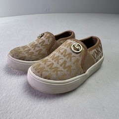 Michael Kors Slip On Sneakers Toddler 6 Tan Monogram Logo Gold Hardware