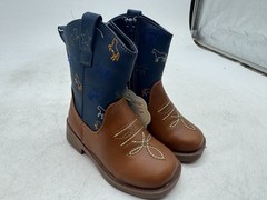First Steps Cowboy Boots Kid’s Brown Leather Side Zip Square Toe Western – UK 4