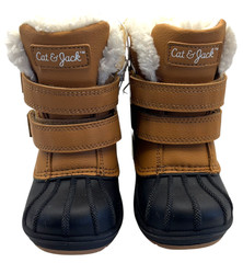 Cat & Jack Kids Hook & Loop Faux Fur Waterproof Boots Tan Black SZ 5 NWT