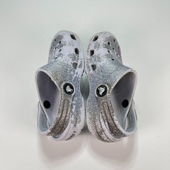 Crocs Gray Classic Clogs Glitter Sparkle Slip On Shoes 206992 Youth Size C9