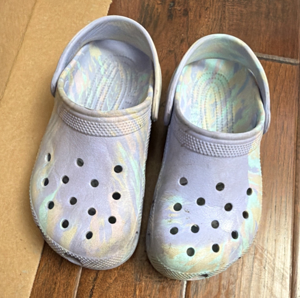Crocs Classic Marbled Clogs Unisex Kids US 3 J3 Purple Multicolor Slip-On
