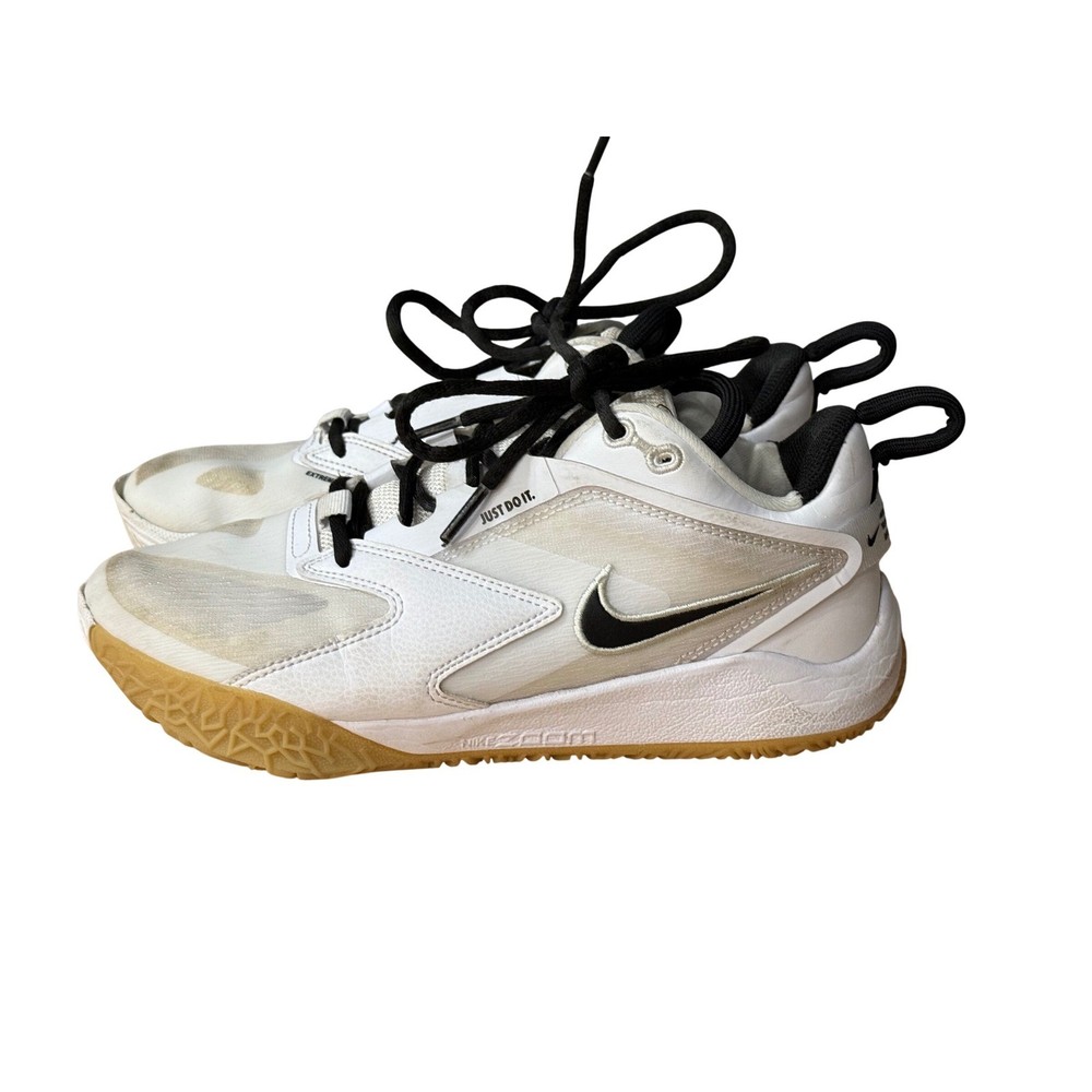 Nike Air Zoom Hyperace 3 White Black Gum Volleyball Shoes FQ7074-101 Kids 4.5