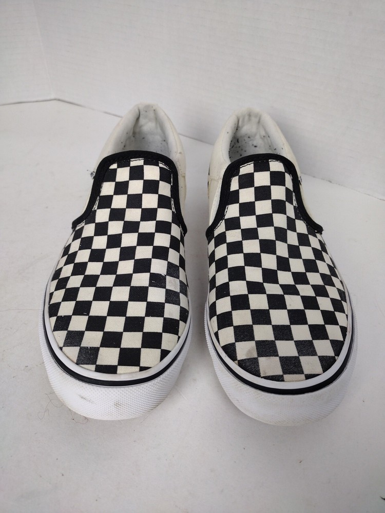 VANS Classic Slip On White/Black Checkered Canvas Skate Shoes Youth 5
