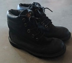 Timberland Black Leather Boys Ankle Boots Lace Up Logo Accent Rubber Sole 11.5M