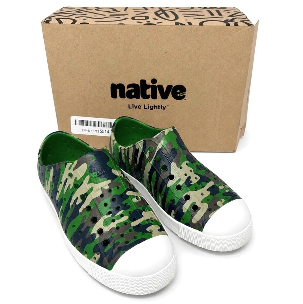 Native Jefferson Kids Slip On Water Shoes Sneakers Rio Green Stone CAMO Size C13
