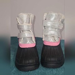 Josmo Size 7 Toddler Silver Glitter Pink Snow Boots Lined W/Soft Faux Fur