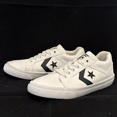CONVERSE Junior El Distrito 2.0 Leather Sneaker In White/White/Black sz 2 *CLEAN