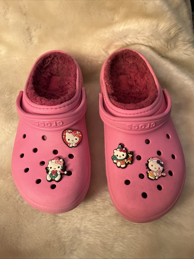 Crocs Unisex Kid’s Classic Clogs Lined Pink – US Kid’s J5 Hello Kitty Jibbitz