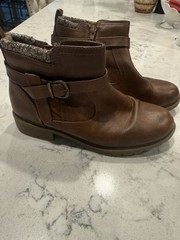 Wonder Nation Brown Ankle Boots Zip Buckle Synthetic Low Block Heel Kids 3