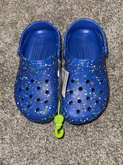 Kids Size 3 Crocs Classic Splatter Paint Blue