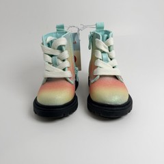 Cat & Jack Glitter Gradient Lace-Up Side Zip Ankle Combat Boots Kids US 5 sku011