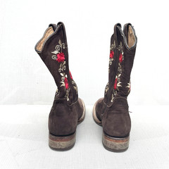 Jar Boots Square Toe Western Cowboy Brown Leather Girls 10 Mexico Red Flowers