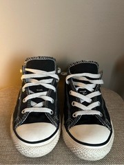 All Star Converse Black Canvas Kids Lace-Up Sneakers with White Laces – 3