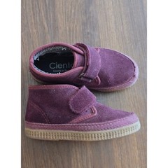 Cienta Kids Burgundy Suede Hook and Loop Sneakers Made in Spain Purple EU 27