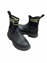 MSGM Kids Leather Knit Logo Elastic Sock Boot Bootie Lug Sole 69169 34 US 3