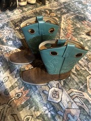 Masterson Boot Co. RB2010Y Kids Western Boots Brown Turquoise Leather Sz 4