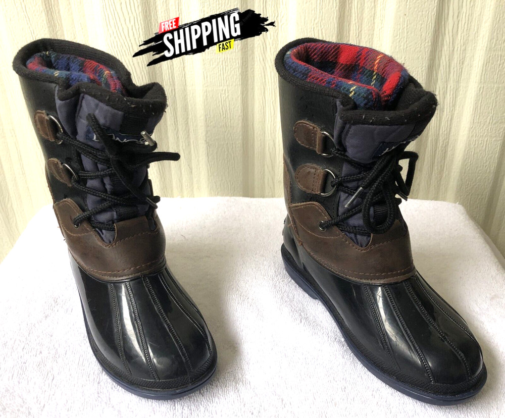 WATER PROOF LACE UP INSULATED DUCK BOOTS KID SIZE 1 YOUTH BLACK BROWN BLUE RED