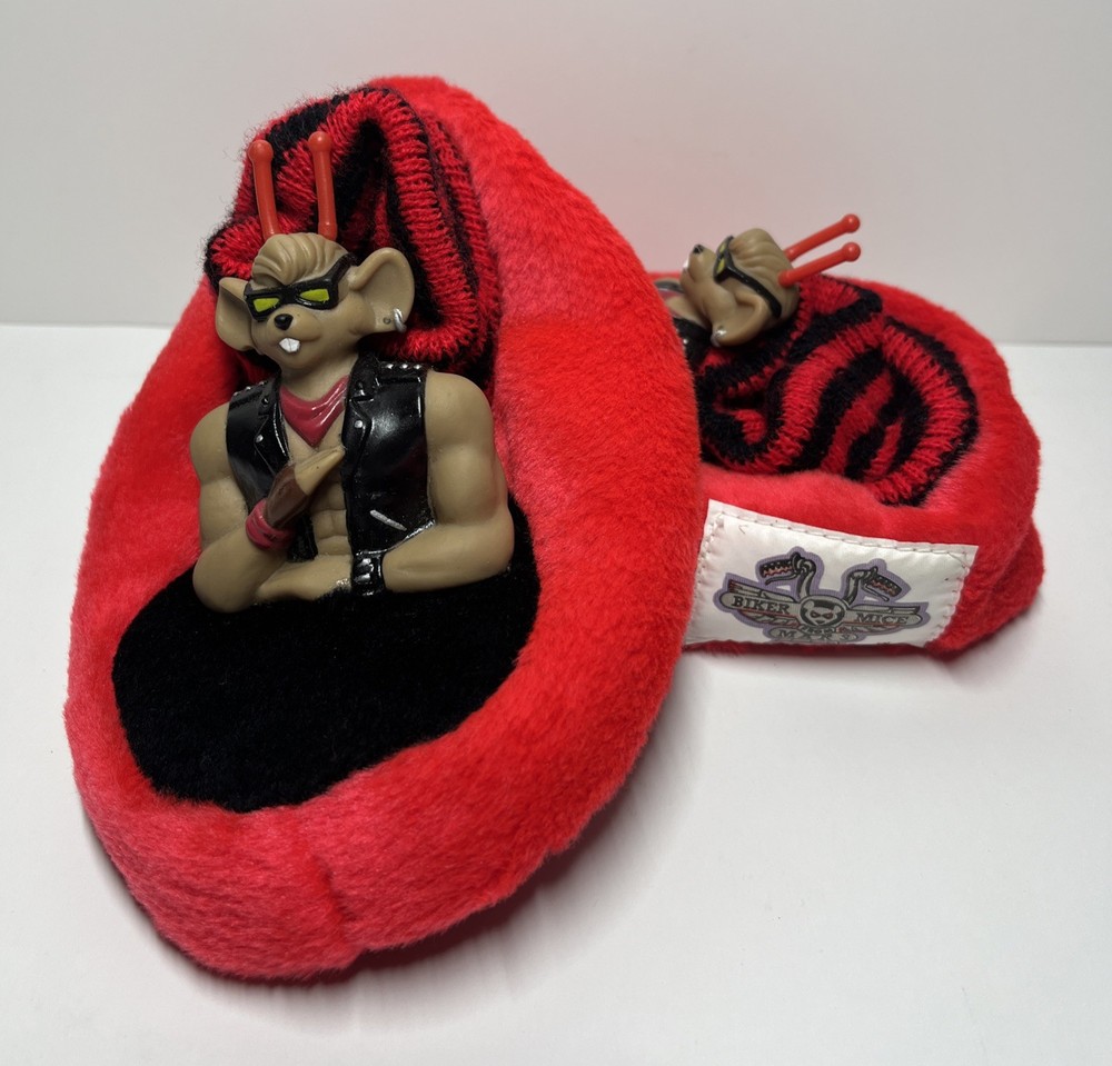 Vintage 1994 Biker Mouse From Mars Children’s Slippers Medium 7-8 Red Black Rare
