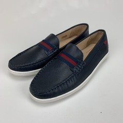 MARC JOSEPH NEW YORK Big Kids Leather Elastic Grow Gain Loafer Navy Size 5