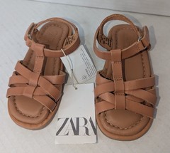 Zara Kids Strappy Fisherman Sandals Camel Tan US 6-6.5 EU22