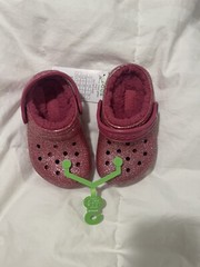 Crocs Classic Glitter Lined Kids Clogs Pink Size C7